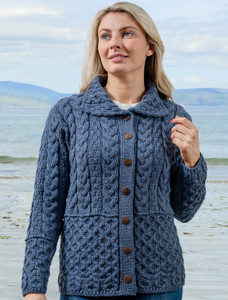 Honeycomb Button-Up Cardigan- Denim Marl