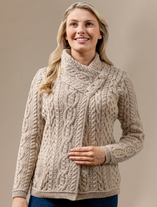 Aran Cable Crossover Neck Sweater - Parsnip
