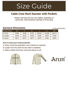 Cable Crew Neck Sweater with Pockets - Size Guide