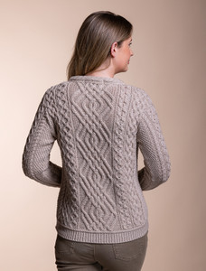 Cable Crew Neck Sweater with Pockets - Parsnip