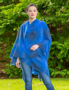 Lambswool Celtic Ruana Wrap - Blue Checks