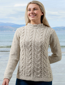 Wool Cashmere Aran Cable Merino Sweater - Chalkstone
