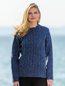Wool Cashmere Aran Cable Merino Sweater - Denim