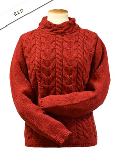 Wool Cashmere Aran Cable Merino Sweater - Red