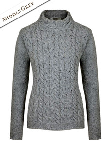 Wool Cashmere Aran Cable Merino Sweater - Middle Grey
