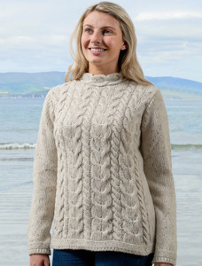 Wool Cashmere Aran Cable Merino Sweater - Chalkstone
