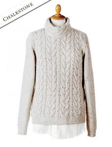 Wool Cashmere Aran Cable Merino Sweater - Chalkstone