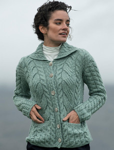 Cable Knit Button-Up Cardigan - Sea Foam Green