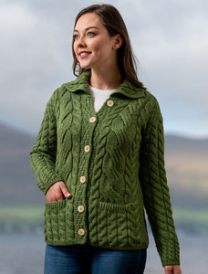 Cable Knit Button-Up Cardigan - Meadow Green