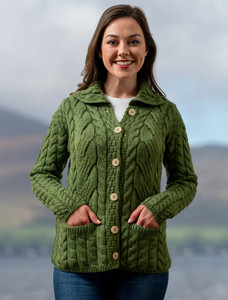 Cable Knit Button-Up Cardigan - Meadow Green