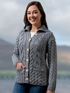 Cable Knit Button-Up Cardigan - Ocean Grey