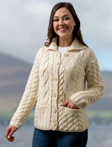 Cable Knit Button-Up Cardigan - White