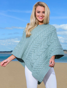 Super Soft Cable Stitch Poncho - Seafoam Green