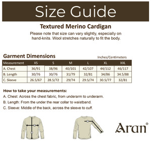 Textured‎ Merino Cardigan‎‎‎‎‎‎ - Size Guide