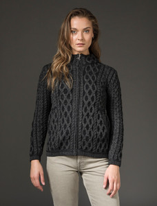 Plated Cardigan with Celtic Zip - Charcoal Mix