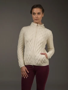 Plated Cardigan with Celtic Zip -White