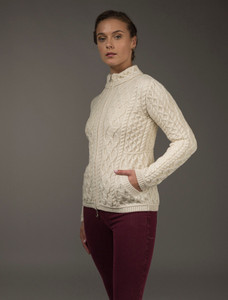 Plated Cardigan with Celtic Zip -White
