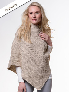 Aran Cable Poncho - Parsnip