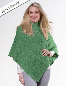 Aran Cable Poncho - Apple Green