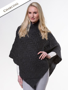Aran Cable Poncho - Charcoal