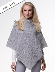 Aran Cable Poncho - Soft Grey