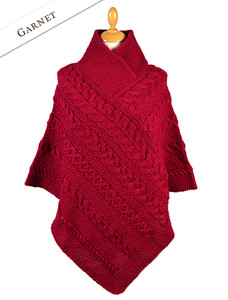 Aran Cable Poncho - Garnet