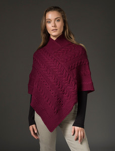 Aran Cable Poncho - Wine