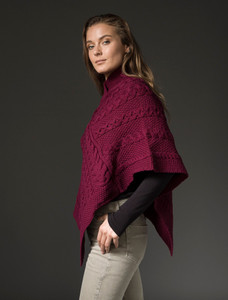 Aran Cable Poncho - Wine