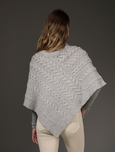 Aran Cable Poncho - Soft Grey