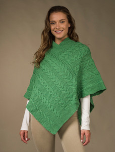 Aran Cable Poncho - Apple Green