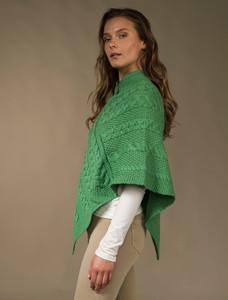 Aran Cable Poncho - Apple Green