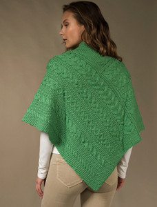 Aran Cable Poncho - Apple Green