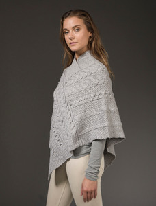 Aran Cable Poncho - Soft Grey