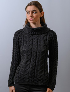 Super Soft Cowl Neck Aran - Black