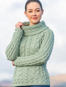 Super Soft Cowl Neck Aran - Sea Foam