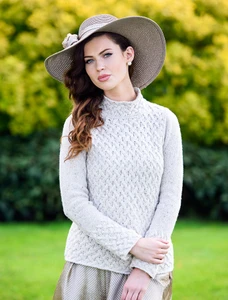 Wool Cashmere Aran Trellis Sweater - Chalkstone
