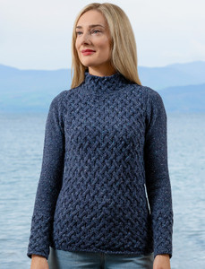 Wool Cashmere Aran Trellis Sweater - Denim