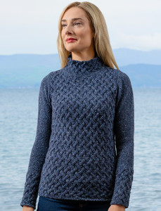 Wool Cashmere Aran Trellis Sweater - Denim