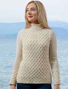 Wool Cashmere Aran Trellis Sweater - White