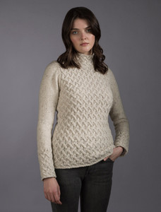 Wool Cashmere Aran Trellis Sweater - Chalkstone