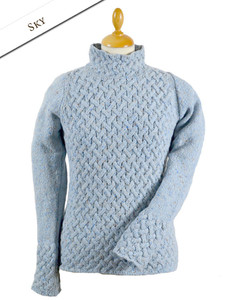 Wool Cashmere Aran Trellis Sweater - Sky Blue