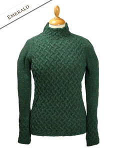 Wool Cashmere Aran Trellis Sweater - Emerald