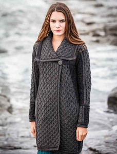 Two Tone Merino Wool Coat - Charcoal