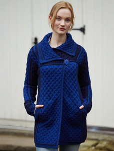 Two Tone Merino Wool Coat - Navy
