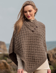 Super Soft Lattice Stitch Poncho - Brown
