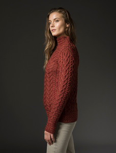Super Soft Polo Neck Aran Sweater - Sienna