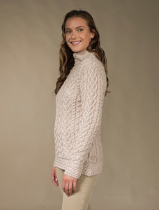Super Soft Polo Neck Aran Sweater - Parsnip