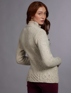 Women's Wool Cashmere Aran Mock Turtleneck Sweater - Chalkstone