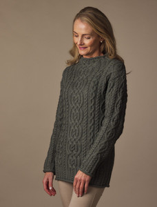 Super Soft Aran Roll Neck Sweater - Tundra