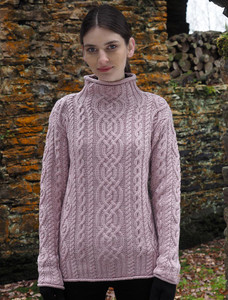 Super Soft Aran Roll Neck Sweater - Dusty Pink